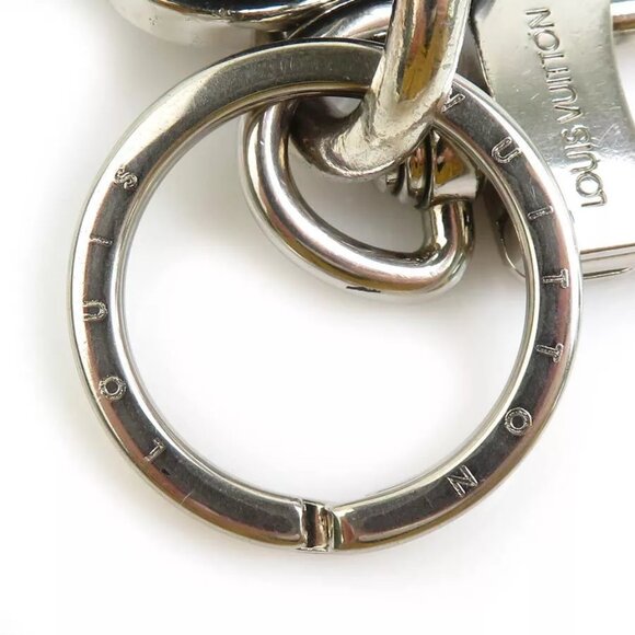 Auth LOUIS VUITTON Charm Key Ring Black/Silver Metal/Leather - Picture 7 of 8